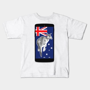 Flag of Australia and Kangaroo on Mobile Kids T-Shirt